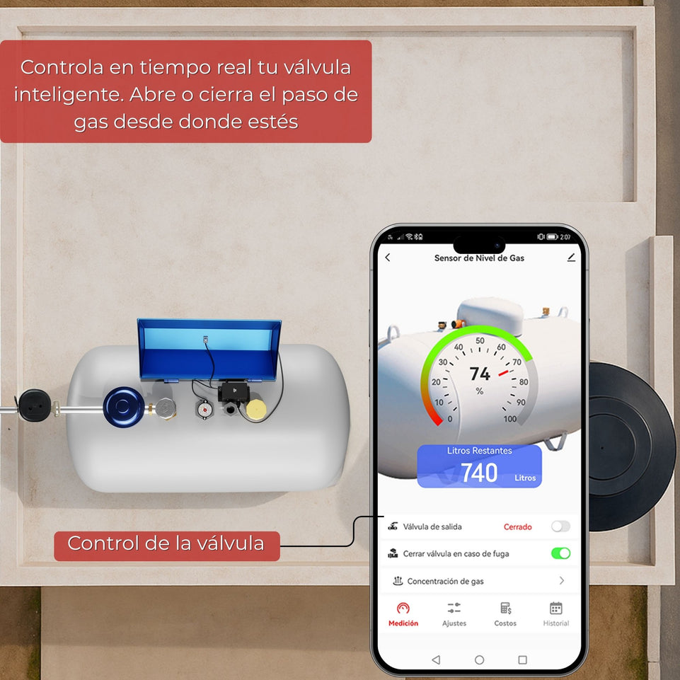 Sensor / Medidor Inteligente de Gas para Tanque Estacionario WiFi IP67 con Válvula Electrónica | IOT-GASSENSORV