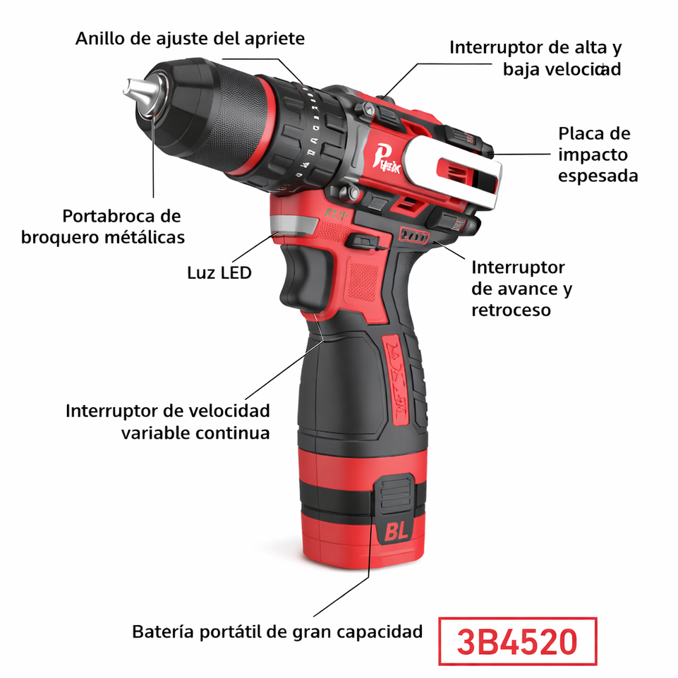 Taladro Impacto 16.8V con 45Nm y Portabroca Metálico Alta Potencia | 3B4520