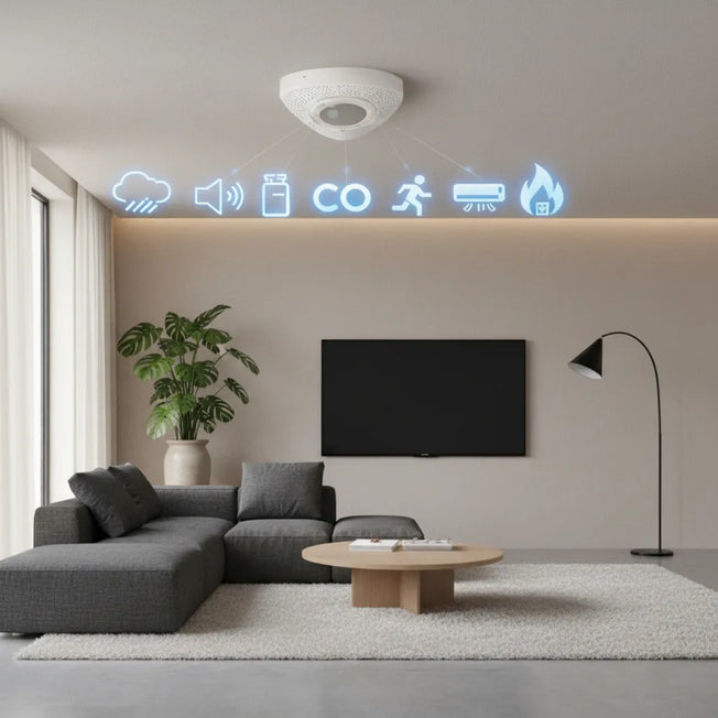 Controlador de Ambiente 6 en 1 con Sensores de Movimiento, Gas, Humo, Ruido, CO y Control de A/C | IOT-6IN1