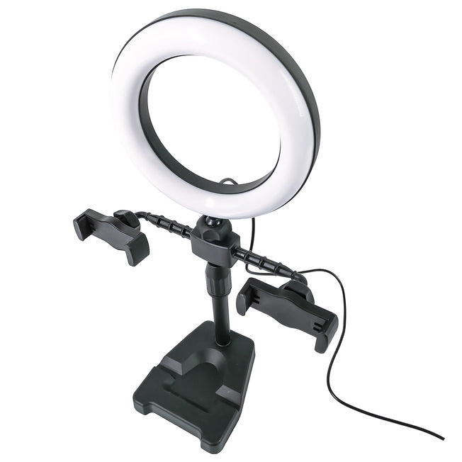 Soporte para aro de luz de mesa con 2 clips para celular | ML-RINGDESK