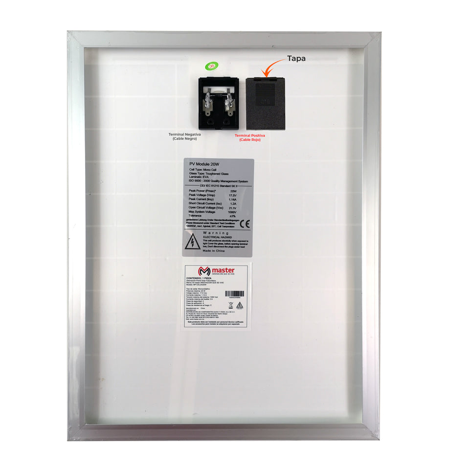 Panel Solar Fotovoltaico Monocromático 20W – Energía Limpia y Portátil | MP-CELDA20W