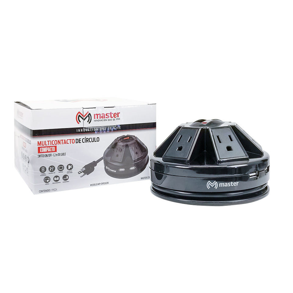 Multicontacto de escritorio con 6 entradas, supresión de picos y 2 puertos USB | MP-CIRCULO6