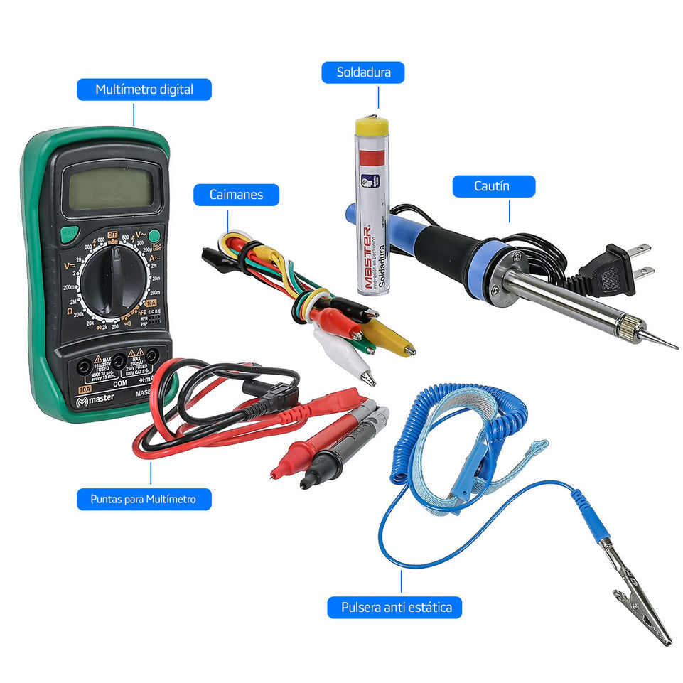 Kit Profesional de Soldadura con Cautín de Precisión y Multímetro Digital
