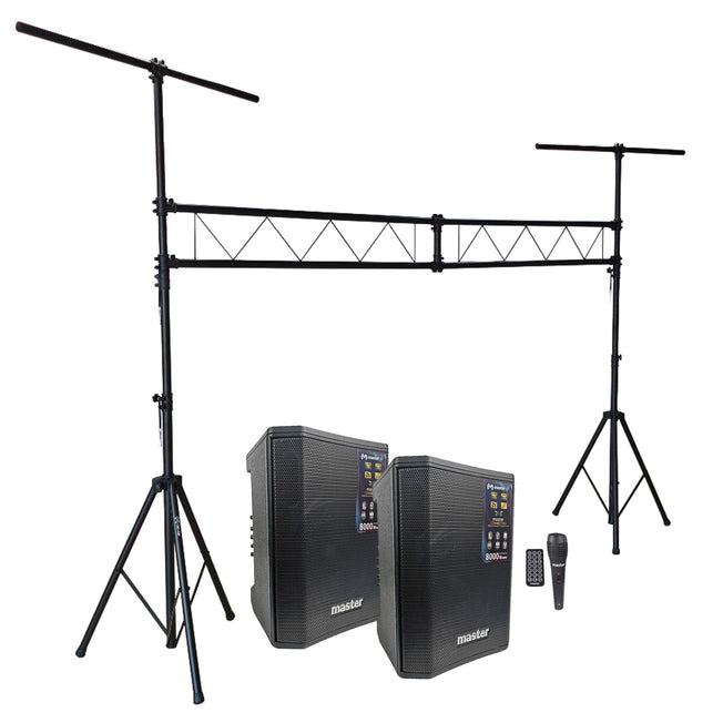 Combo musical soporte de luces para eventos + kit 2 reproductores de audio M1 de 2000W