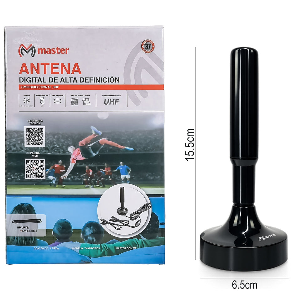 Antena HD Omnidireccional para TV Digital | Uso Interior/Exterior, Base Imantada | TVANT-STICK