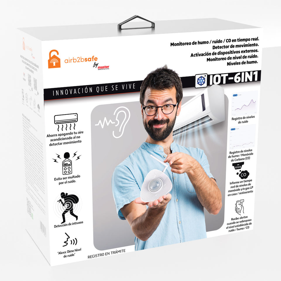Controlador de Ambiente 6 en 1 con Sensores de Movimiento, Gas, Humo, Ruido, CO y Control de A/C | IOT-6IN1