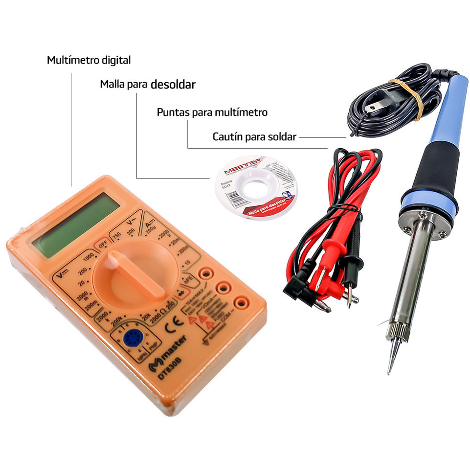 Kit de Soldadura HOME-KIT con Cautín, Multímetro Digital y Base HOME-KIT