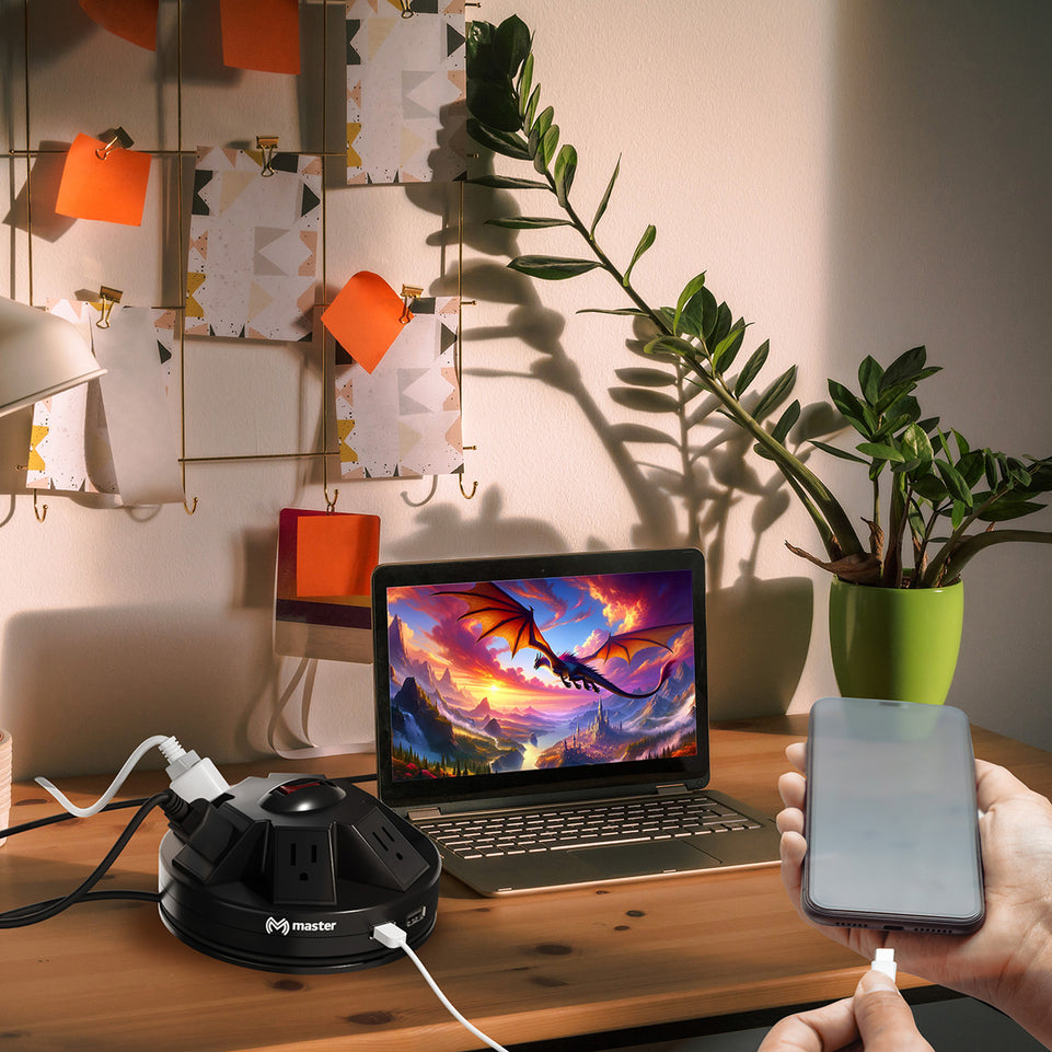 Multicontacto de escritorio con 6 entradas, supresión de picos y 2 puertos USB | MP-CIRCULO6