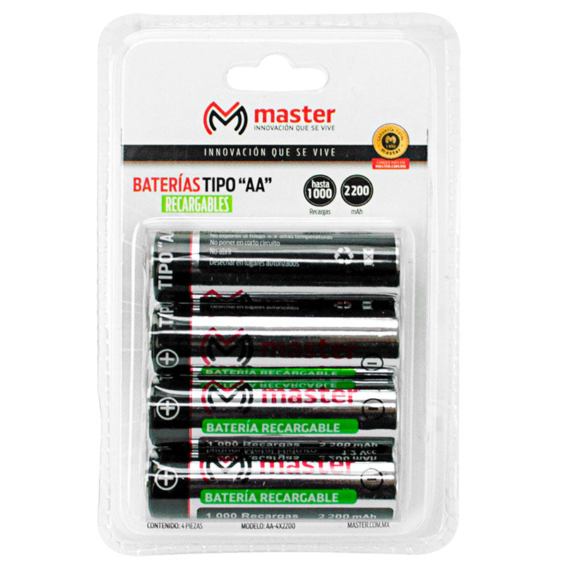Baterías Recargables AA 2200mAh NiMH – Pack con 4 Piezas