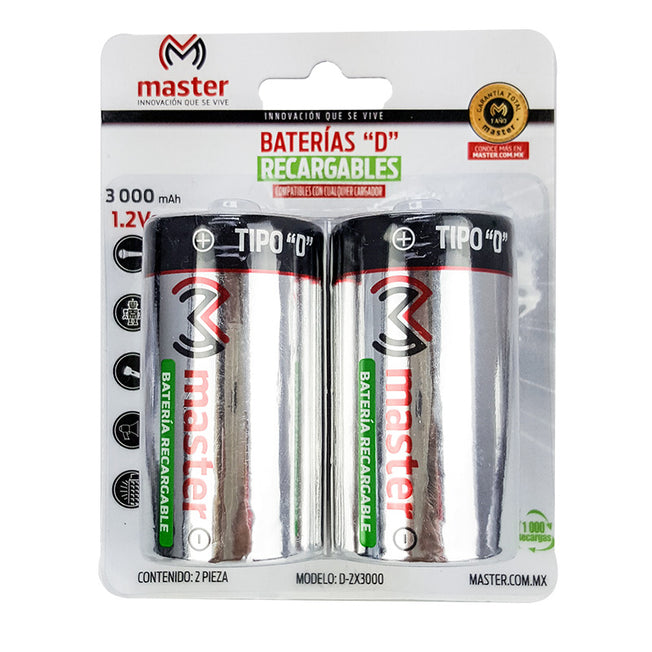 Baterías Recargables HR20 Tamaño D – 3000mAh, Pack con 2 Piezas