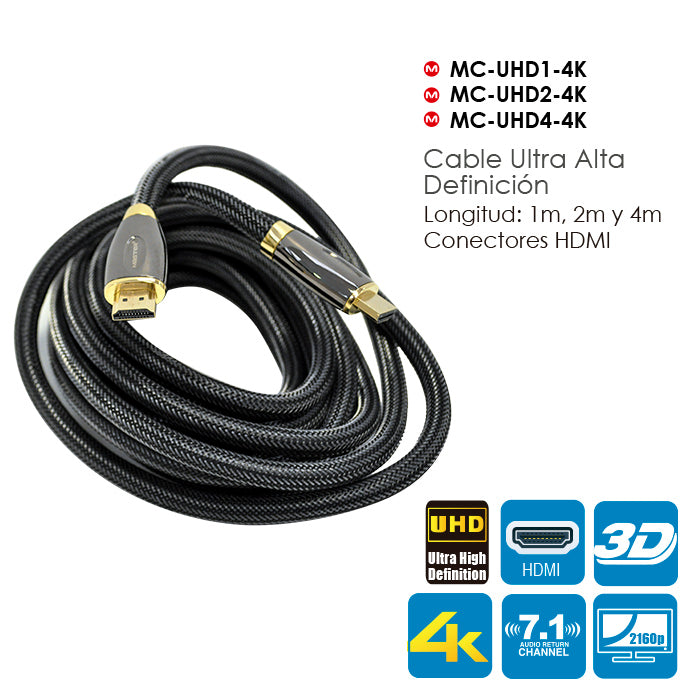 Cable HDMI 1m MC-UHD1-4K, HD, Full-HD, 2K y 4K