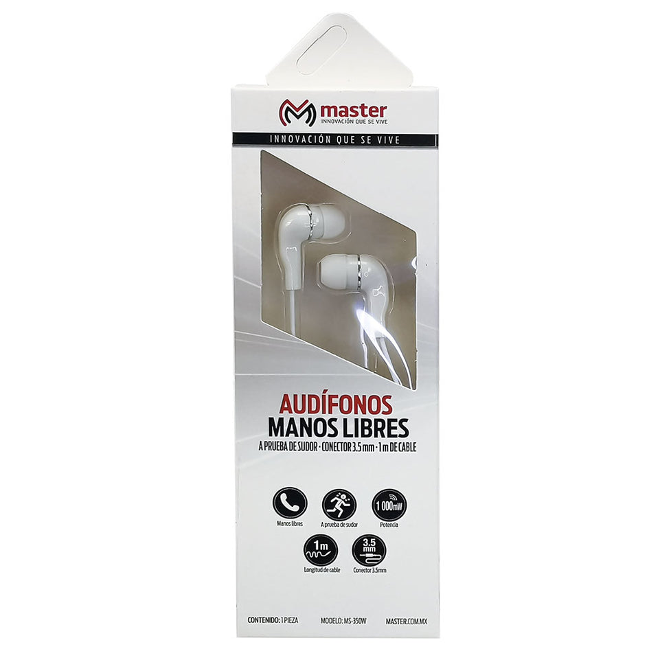 Auriculares In-Ear con Micrófono y Control – Tipo Chícharo, 1m de Cable, Almohadillas de Silicón | MS-350W