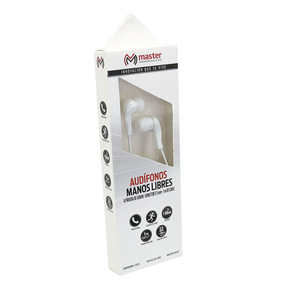 Auriculares In-Ear con Micrófono y Control – Tipo Chícharo, 1m de Cable, Almohadillas de Silicón | MS-350W