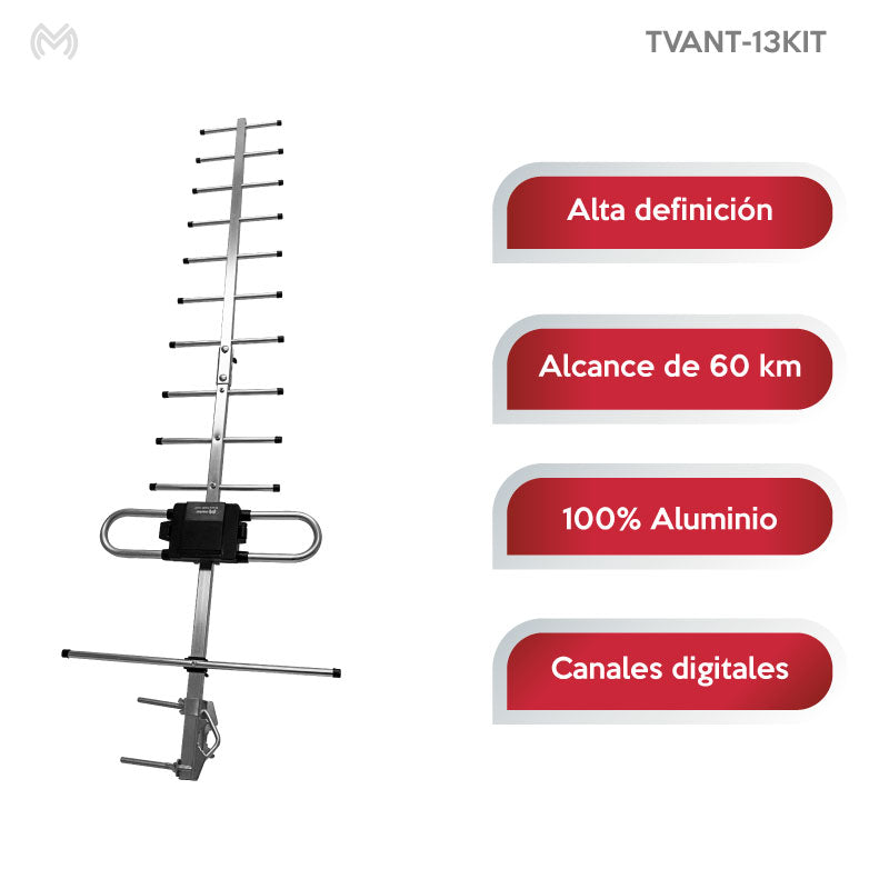 Antena Exterior, 13 Elementos para Señal Digital TVANT-13KIT
