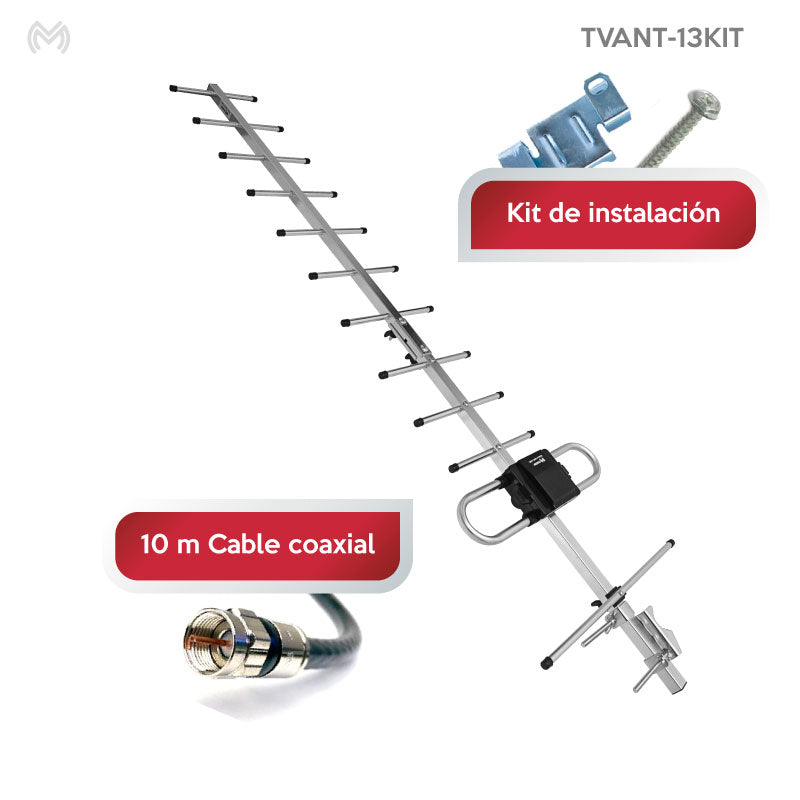Antena Exterior, 13 Elementos para Señal Digital TVANT-13KIT
