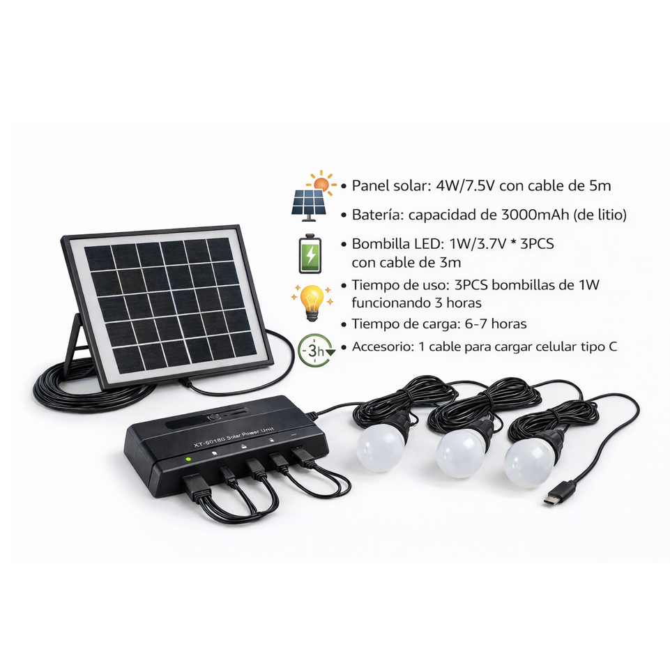 KIT CELDA SOLAR 5W 2 FOCOS | MP-KIT5W