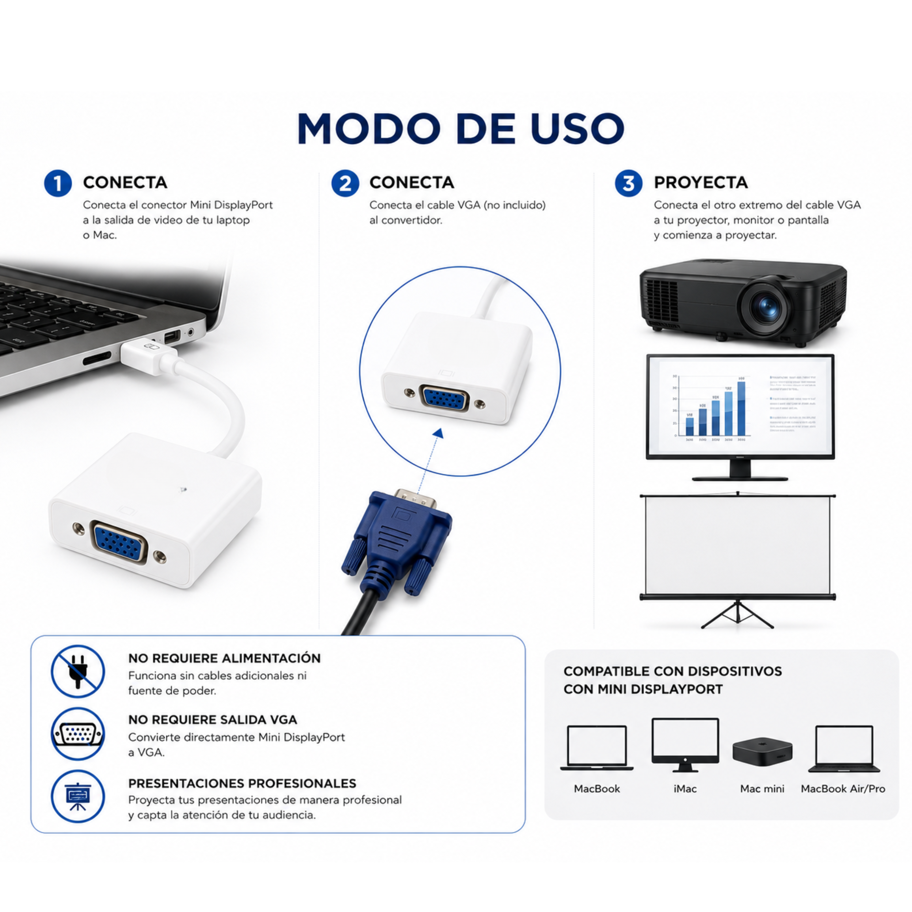 Convertidor de mini display port a VGA | MV-MINIPORT-VGA
