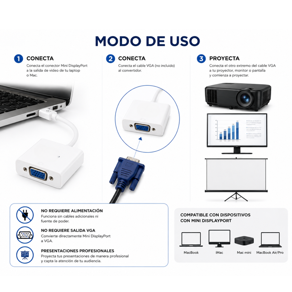 Convertidor de mini display port a VGA | MV-MINIPORT-VGA