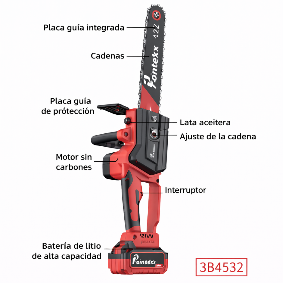 Motosierra Inalámbrica 21V sin Carbones 12”  Alta Potencia | 3B4532