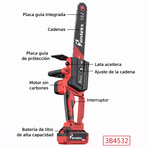 Motosierra Inalámbrica 21V sin Carbones 12”  Alta Potencia | 3B4532