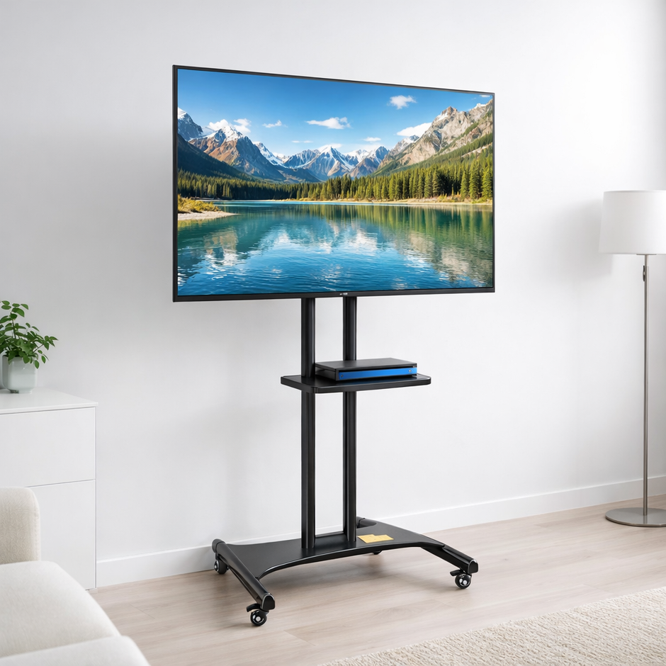 Soporte Móvil de Piso para Pantallas con Repisa HO-LCDVD-STAND