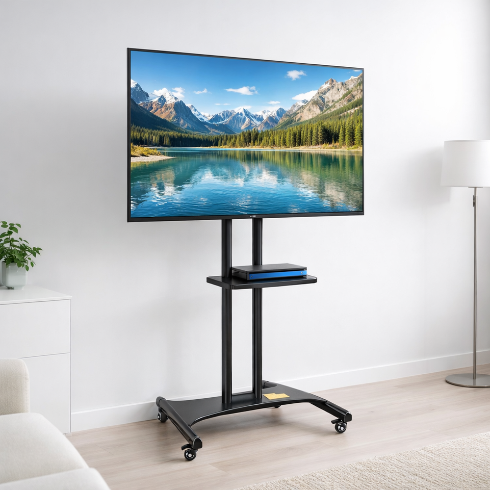 Soporte Móvil de Piso para Pantallas con Repisa