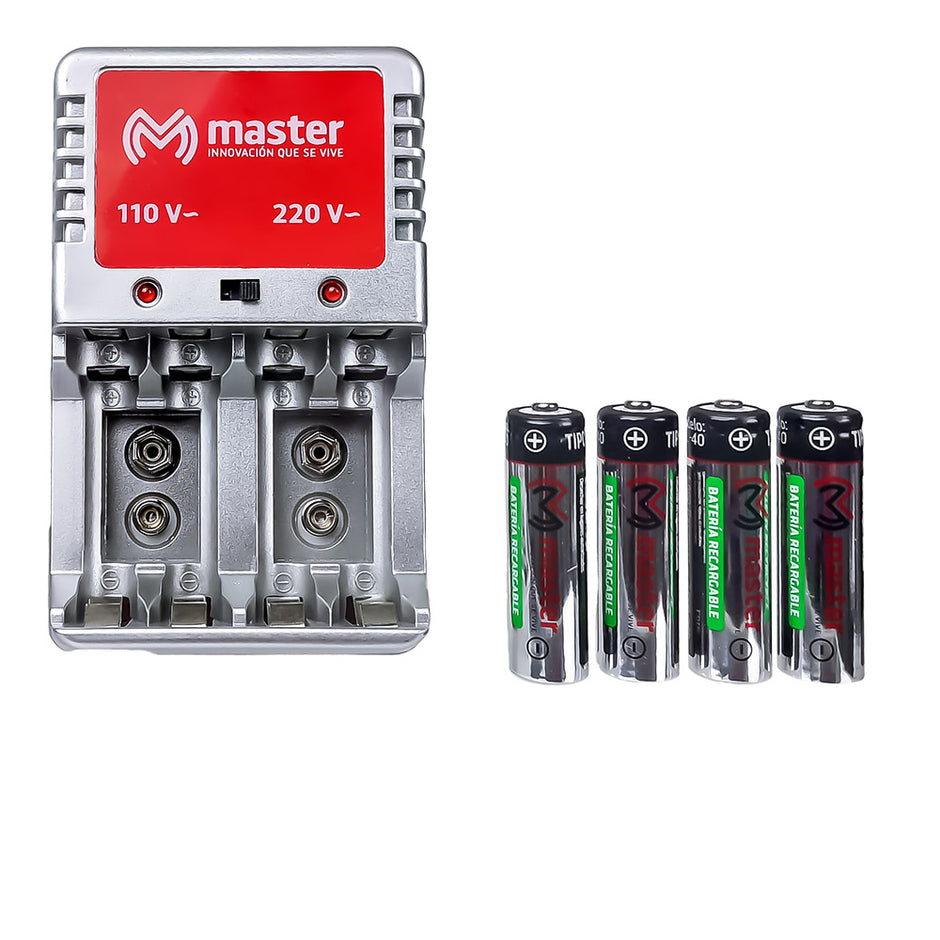 Cargador de Baterías AA, AAA y 9V – 6W con 4 Baterías AA 3000mAh