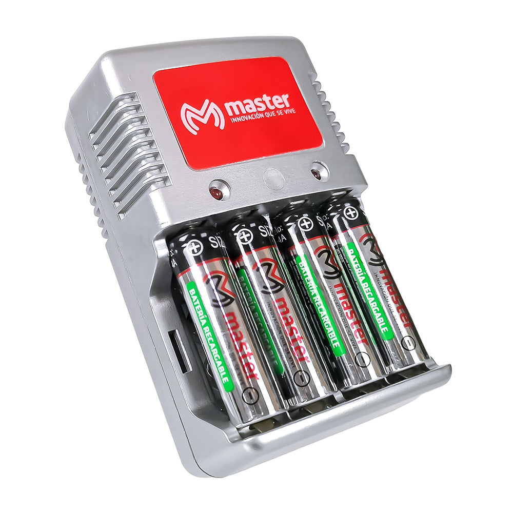 Cargador de baterías AA, AAA, 9V de 6W con 4 baterías AA | EL10-4A