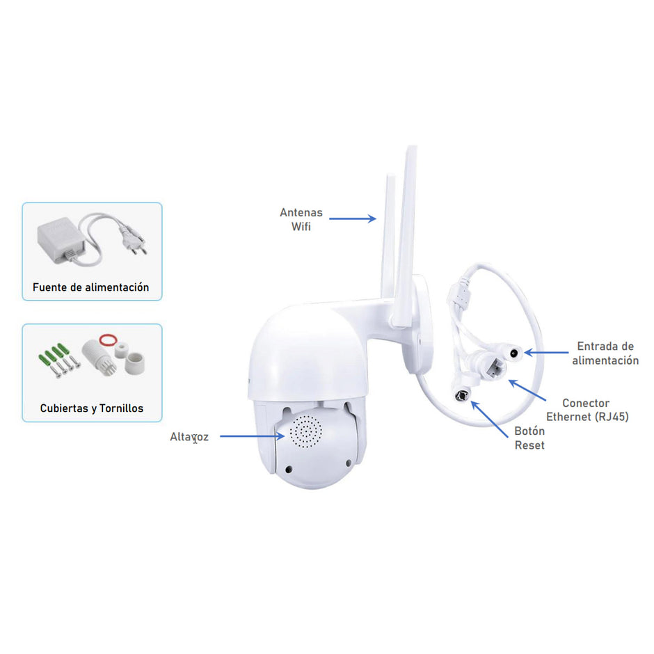 Cámara de Vigilancia Inteligente PTZ con Visión Nocturna y Control por App | IOT-PTZCAM