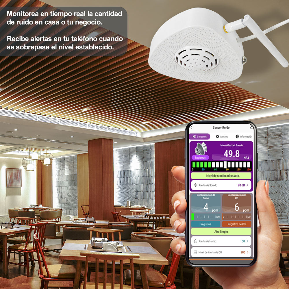 Sensor Medidor Inteligente de Ruido, Humo y Monóxido de Carbono WiFi | IOT-SMOKE