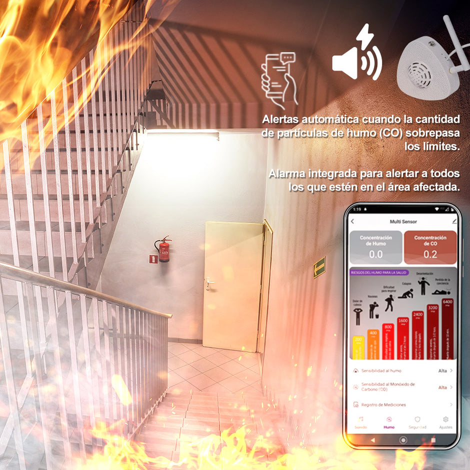 Sensor Medidor Inteligente de Ruido, Humo y Monóxido de Carbono WiFi | IOT-SMOKE