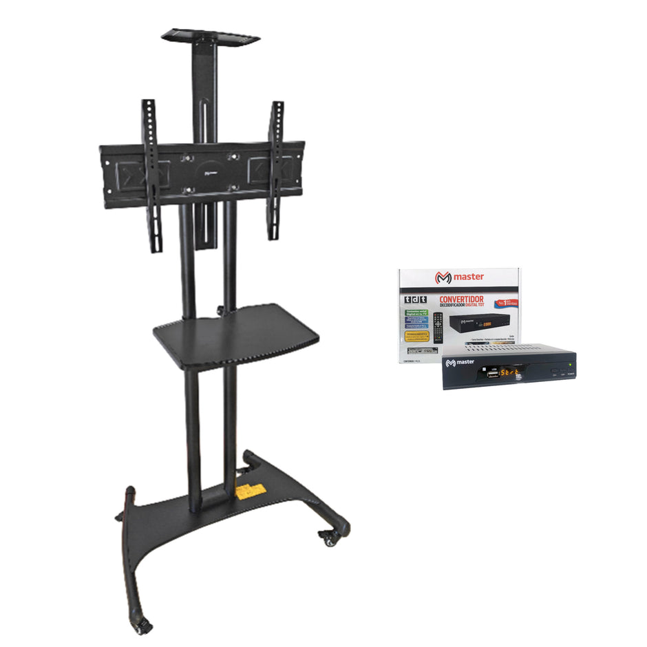 Kit de video: Soporte Móvil para Pantallas con Repisa + decodificador de señal