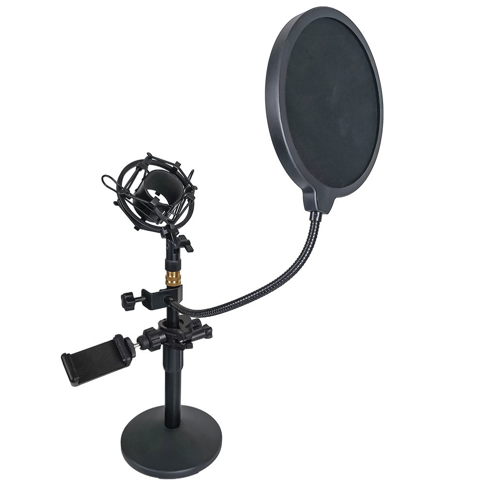 Pedestal para micrófono con soporte para celular | MC-MICDESKHOLD