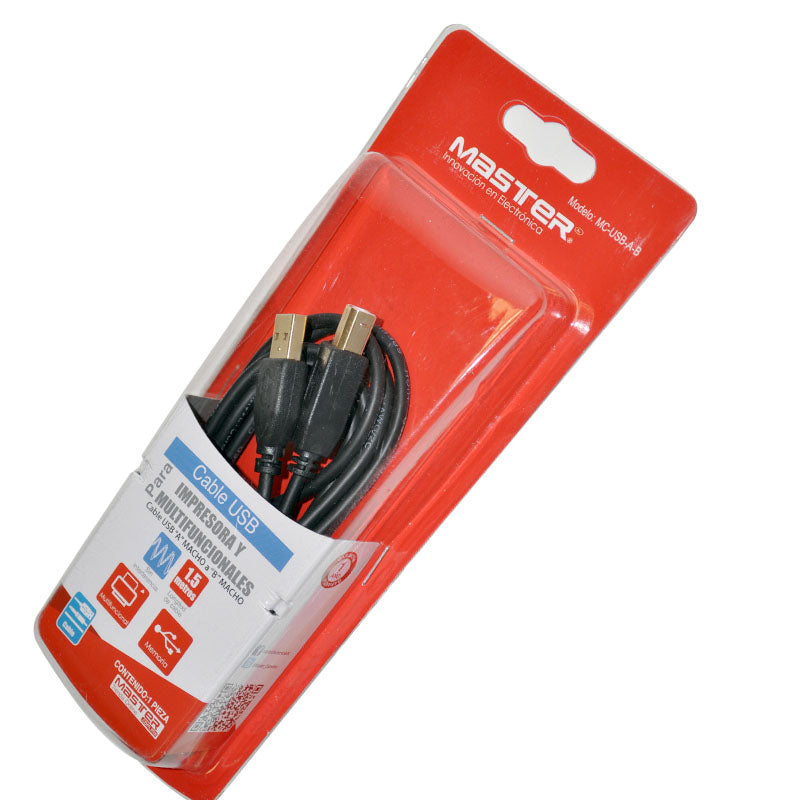 Cable USB A Macho a B Macho 1.5 Metros Ideal para Impresoras y Escáneres  | MC-USB-A-B