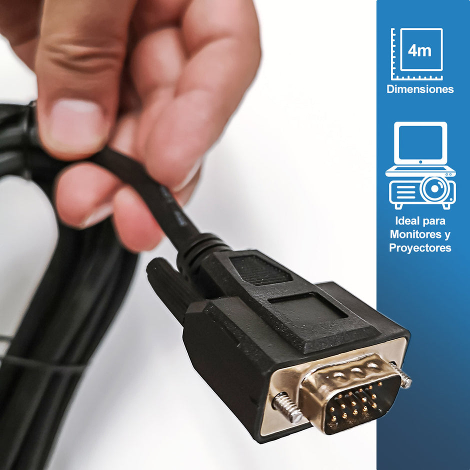 Cable VGA a VGA DB15 de 4 Metros | Compatible con Monitores, Laptops, Proyectores y TV