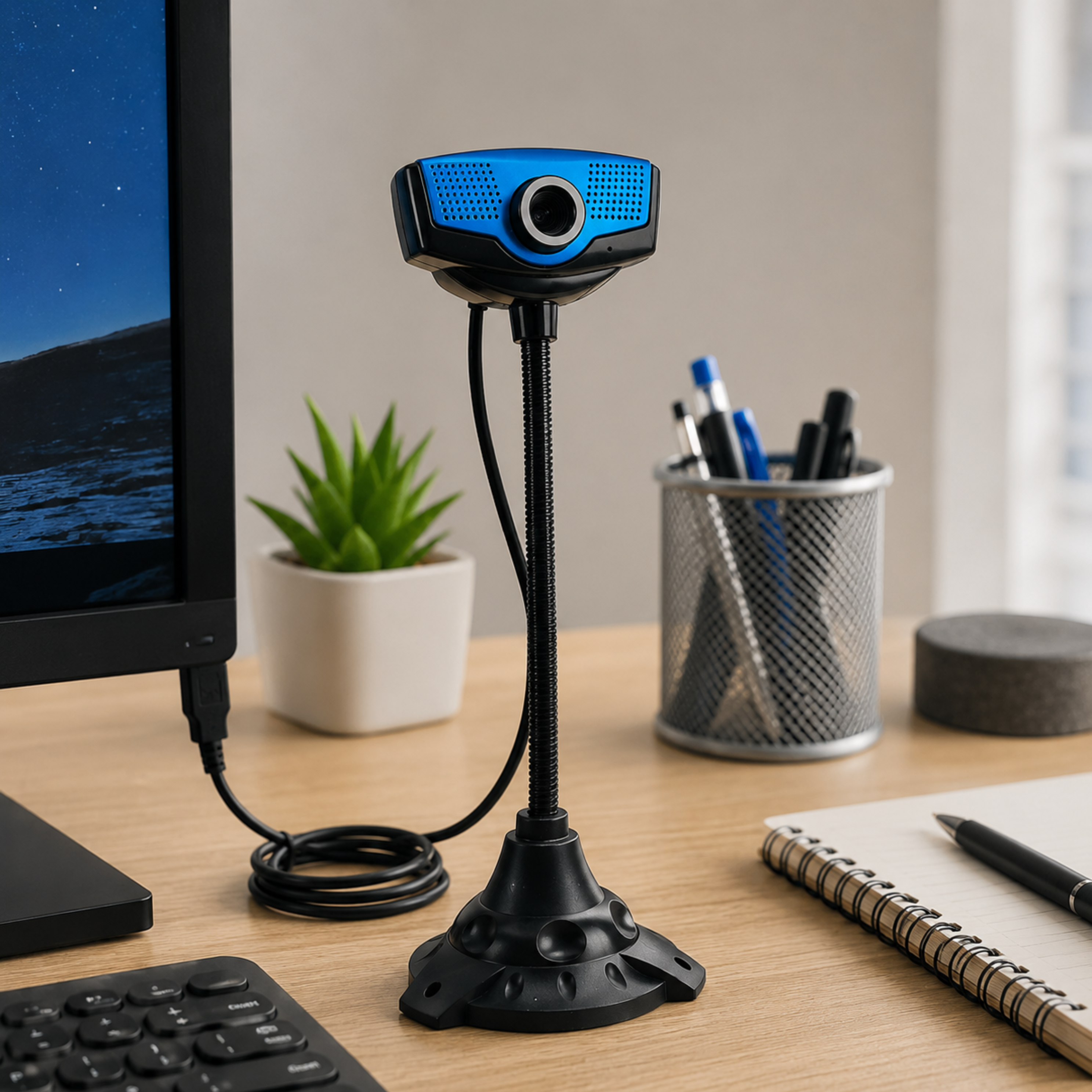 Cámara Web con Base Flexible y Cable de 1.5m | Compatible con PC, Laptop y Smart Box vía USB  MC-WEBCAM