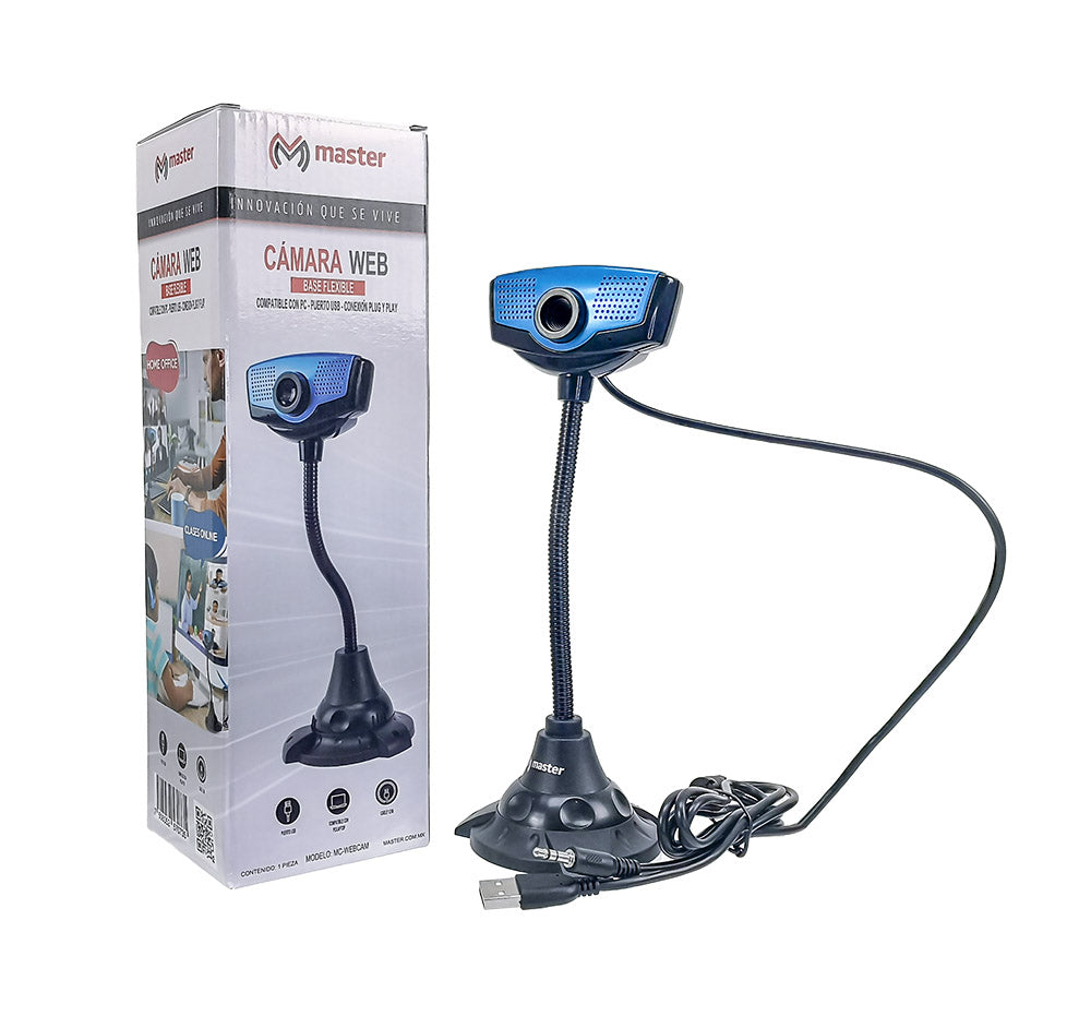 Cámara Web con Base Flexible y Cable de 1.5m | Compatible con PC, Laptop y Smart Box vía USB  MC-WEBCAM