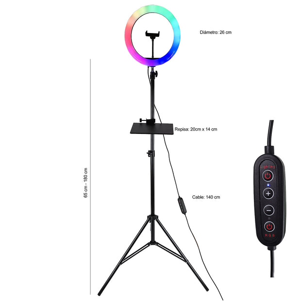 Aro de luz RGB con soporte ajustable y repisa | ML-RING10-2.10