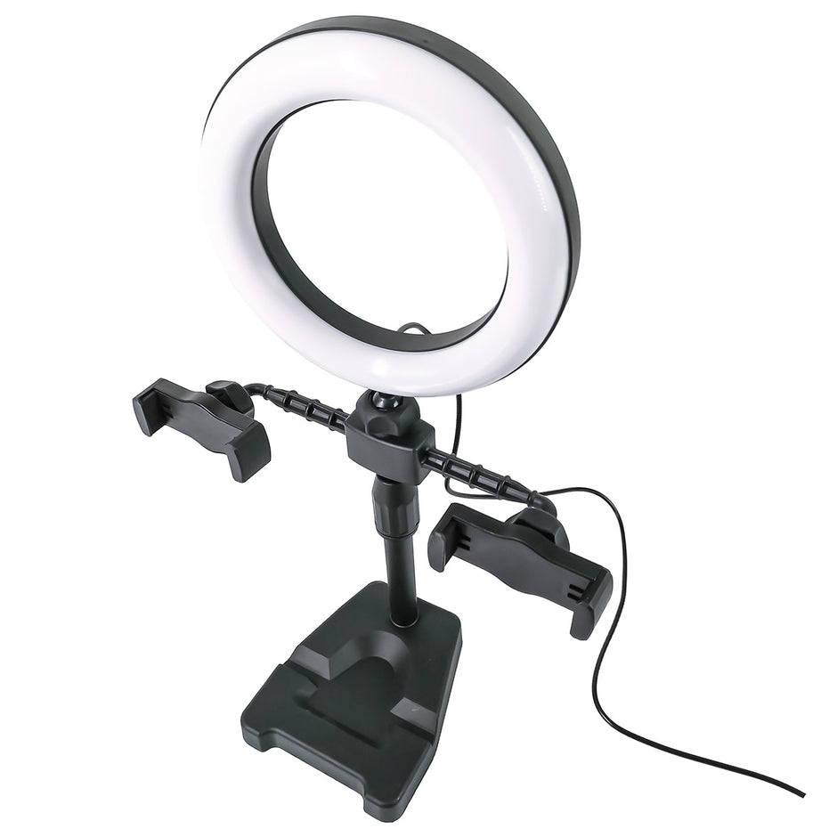 Soporte para aro de luz de mesa con 2 clips para celular | ML-RINGDESK