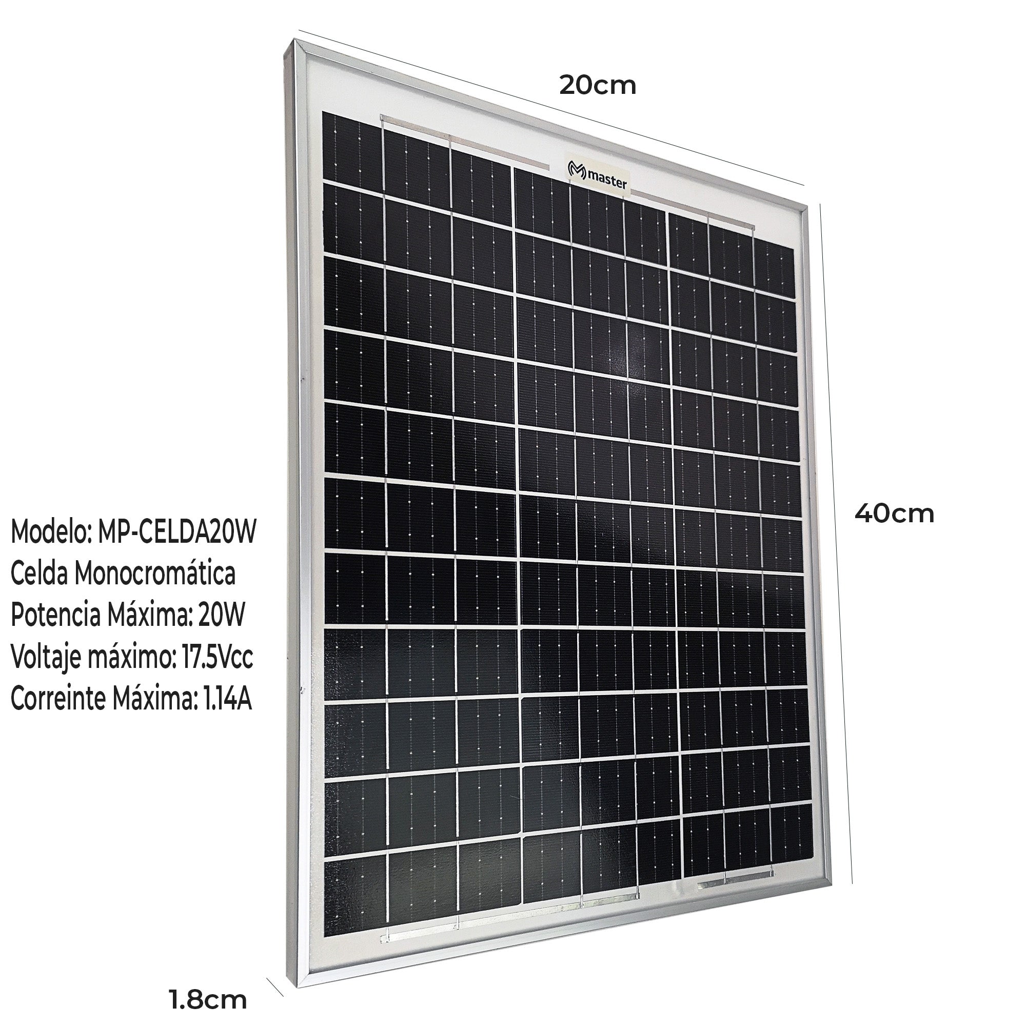 Panel Solar Fotovoltaico Monocromático 20W – Energía Limpia y Portátil | MP-CELDA20W