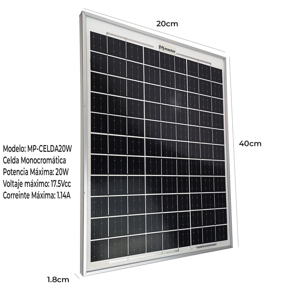 Panel Solar Fotovoltaico Monocromático 20W – Energía Limpia y Portátil | MP-CELDA20W