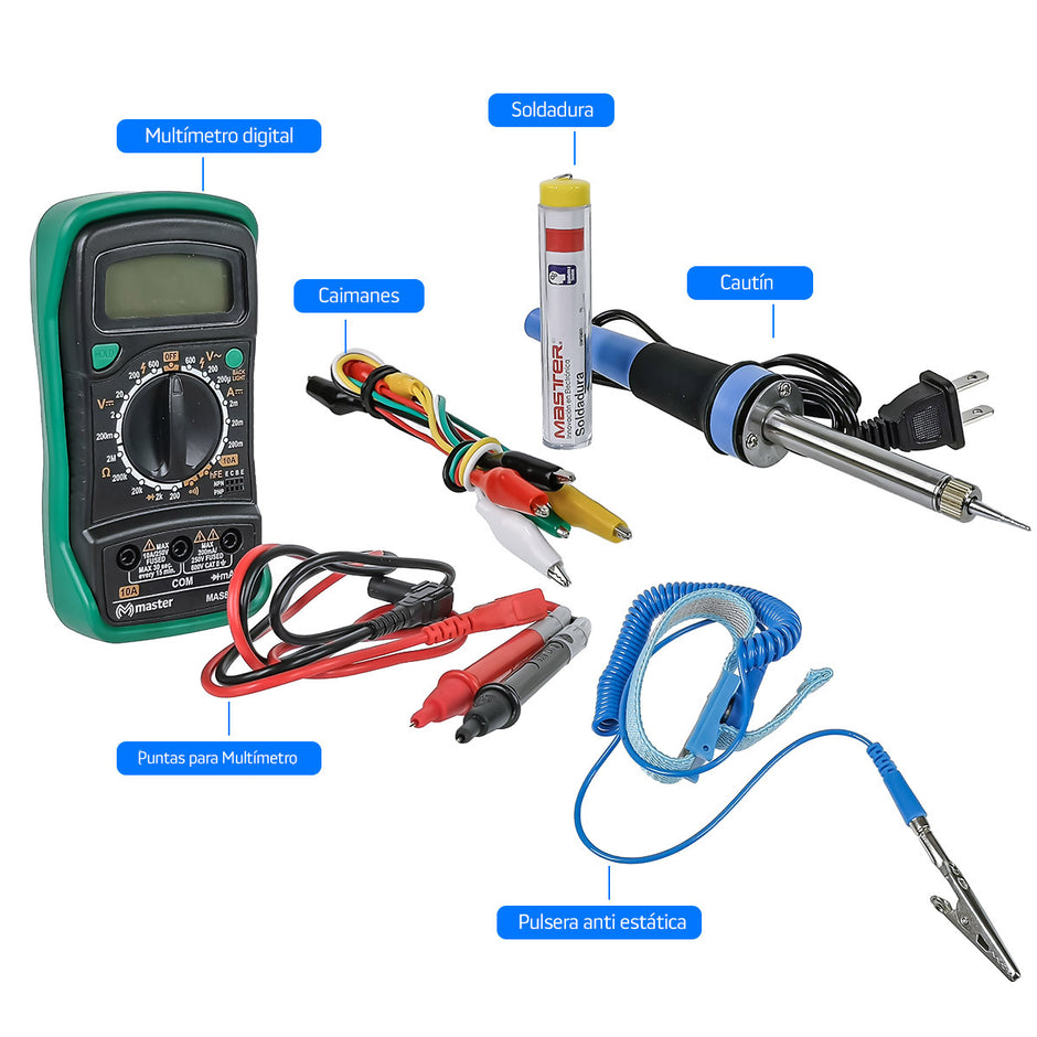 Kit Profesional de Soldadura con Cautín de Precisión y Multímetro Digital