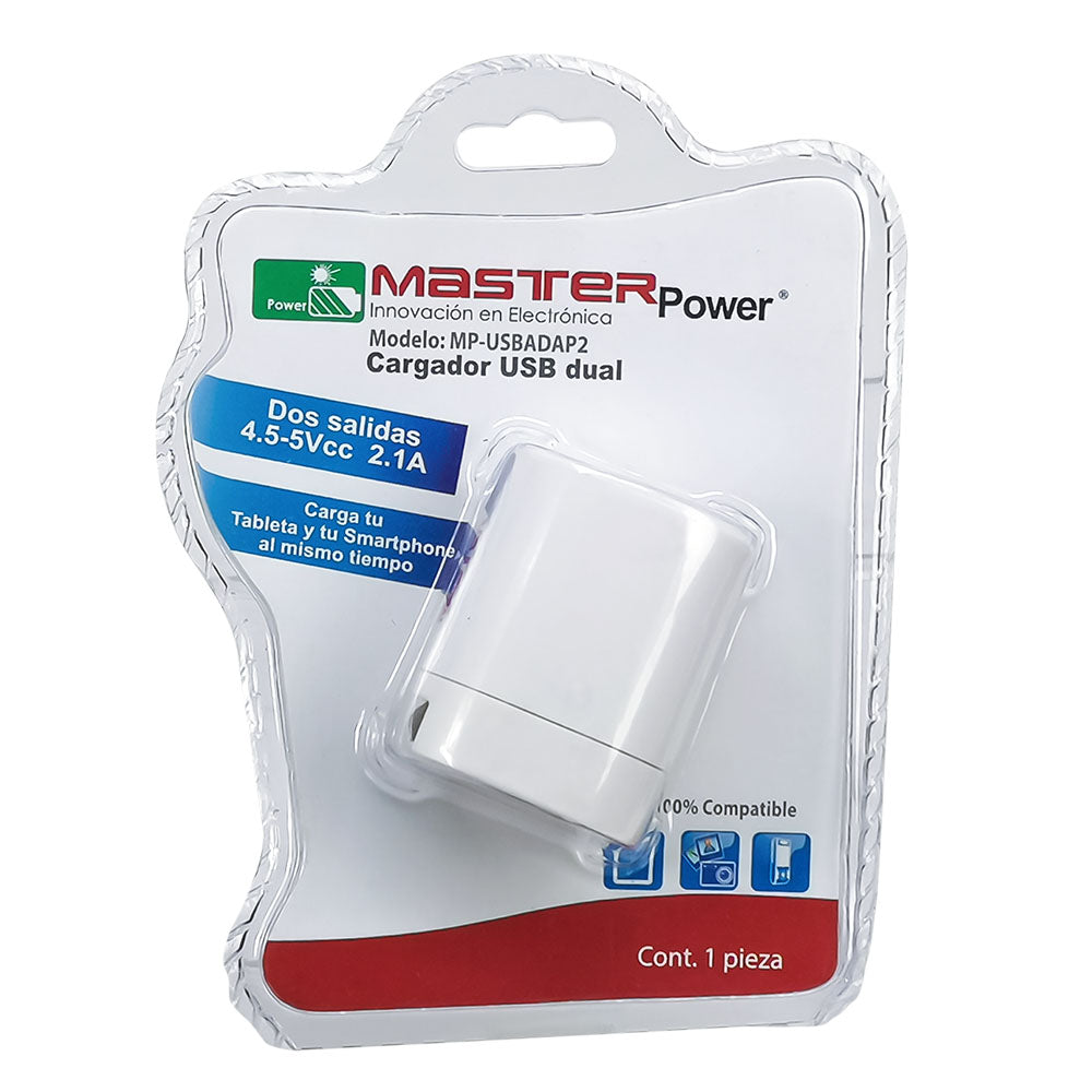 Adaptador USB de Pared con Doble Salida 5V (2.1A + 1A) | MP-USBADAP2