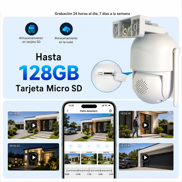 Cámara de Seguridad Exterior WiFi 2K 3MP Doble Lente IP66 con Audio, Visión Nocturna y Pan/Tilt | MS-CE3