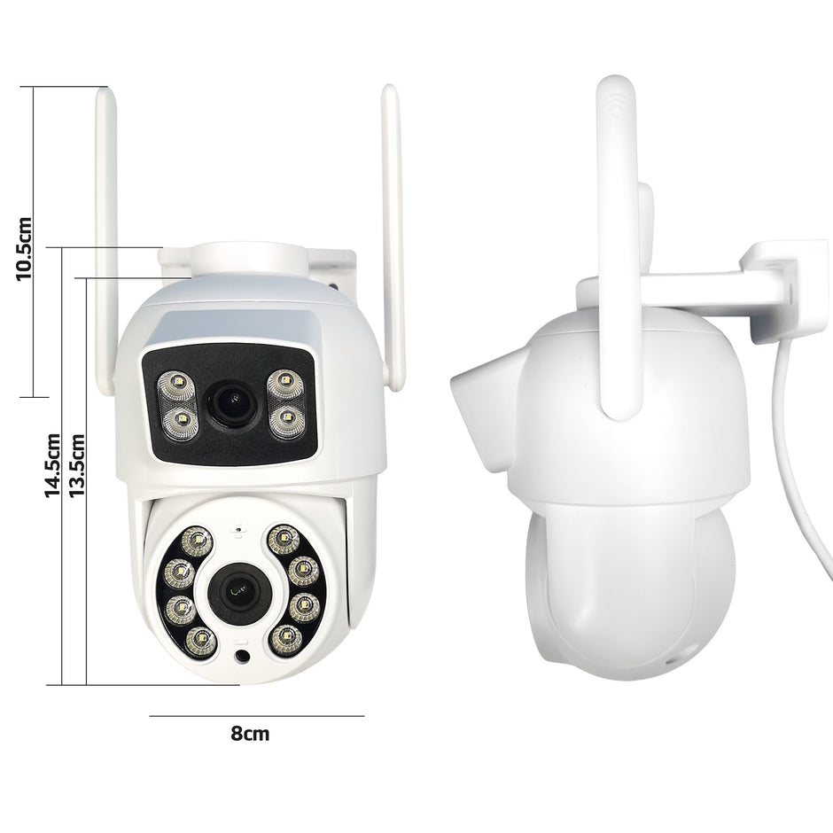 Cámara de Seguridad Exterior WiFi 2K 3MP Doble Lente IP66 con Audio, Visión Nocturna y Pan/Tilt | MS-CE3