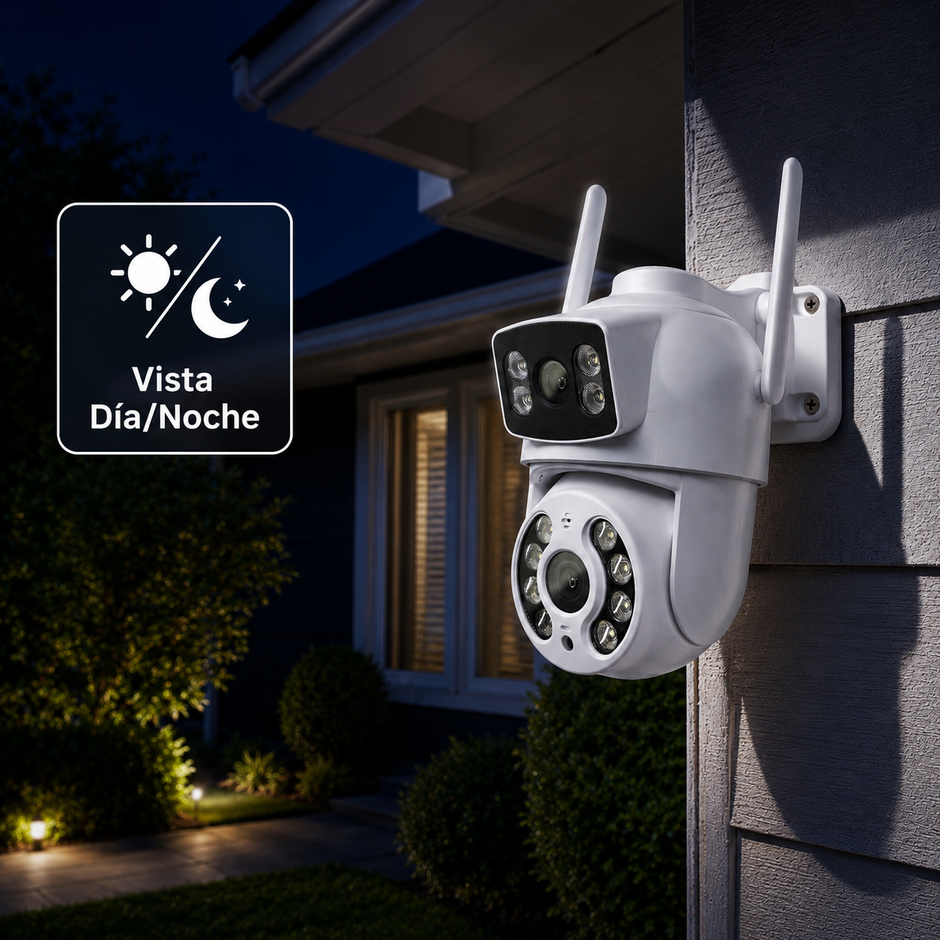 Cámara de Seguridad Exterior WiFi 2K 3MP Doble Lente IP66 con Audio, Visión Nocturna y Pan/Tilt | MS-CE3