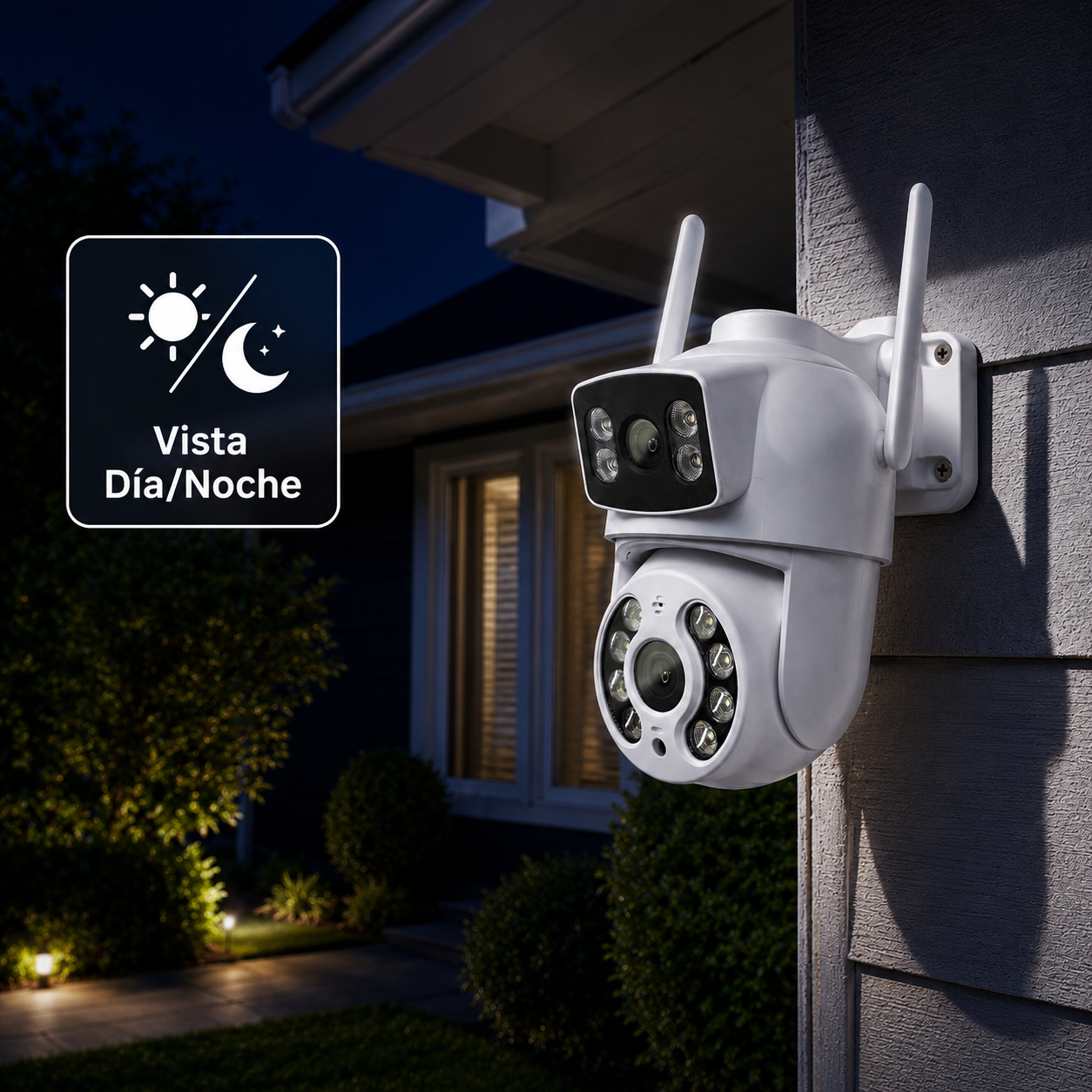 2 Cámaras de Seguridad Exterior WiFi 2K 3MP Doble Lente IP66 con Audio, Visión Nocturna y Pan/Tilt | MS-CE3X2