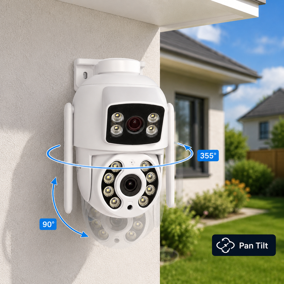 2 Cámaras de Seguridad Exterior WiFi 2K 3MP Doble Lente IP66 con Audio, Visión Nocturna y Pan/Tilt | MS-CE3X2