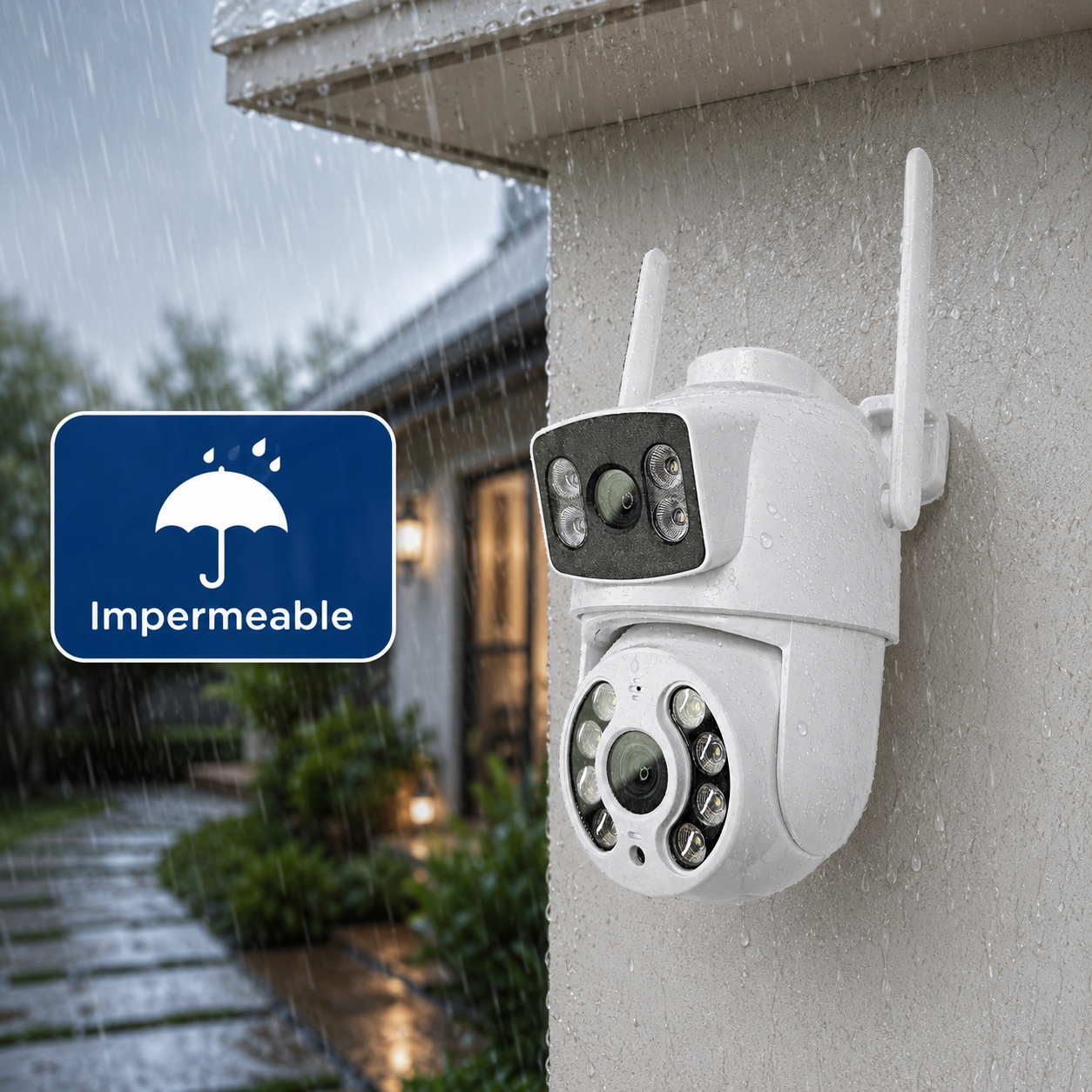 Cámara de Seguridad Exterior WiFi 2K 3MP Doble Lente IP66 con Audio, Visión Nocturna y Pan/Tilt | MS-CE3