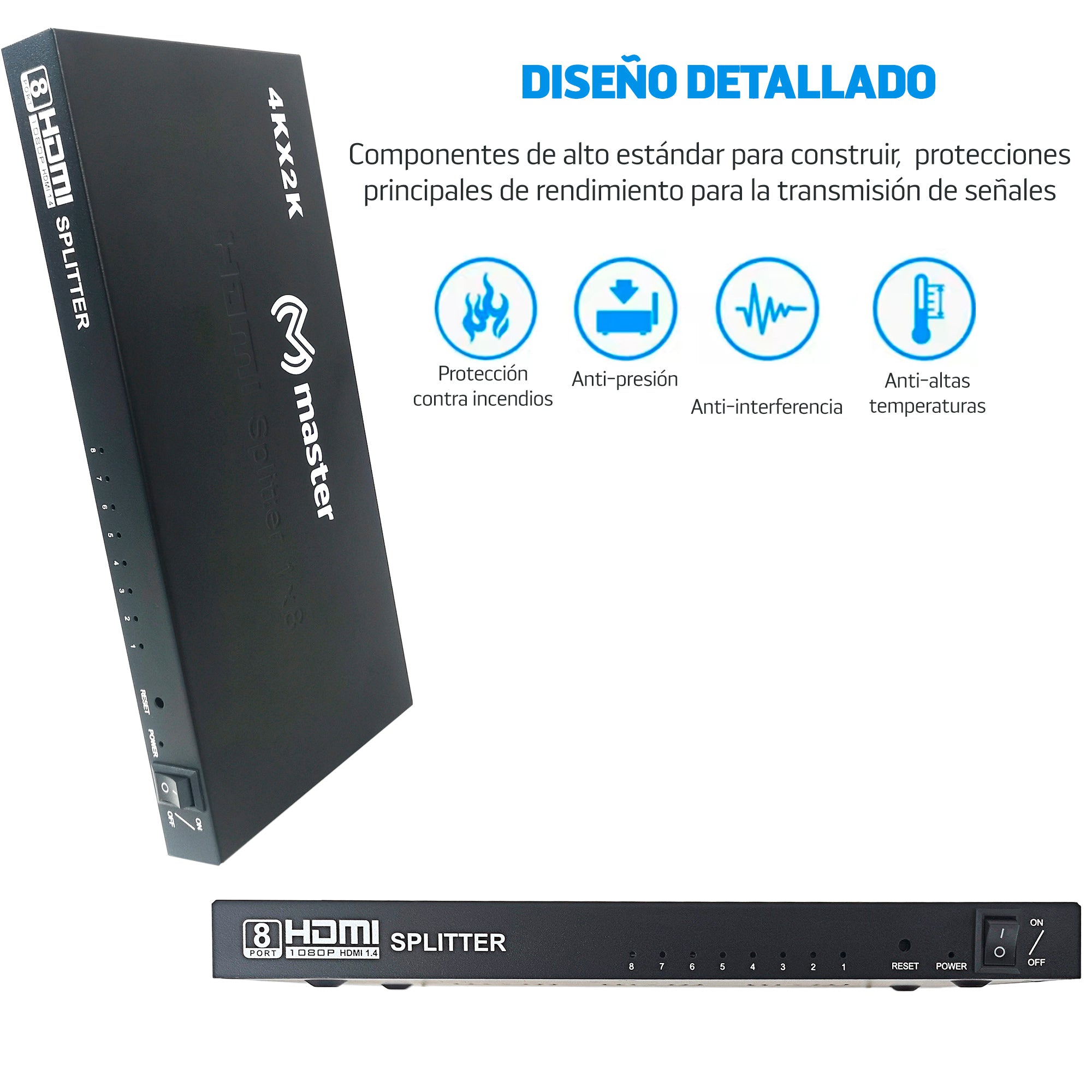Divisor HDMI 1×8 Master | 4K UHD, HDCP, Plug & Play para 8 pantallas - MV-HDMISP1-8